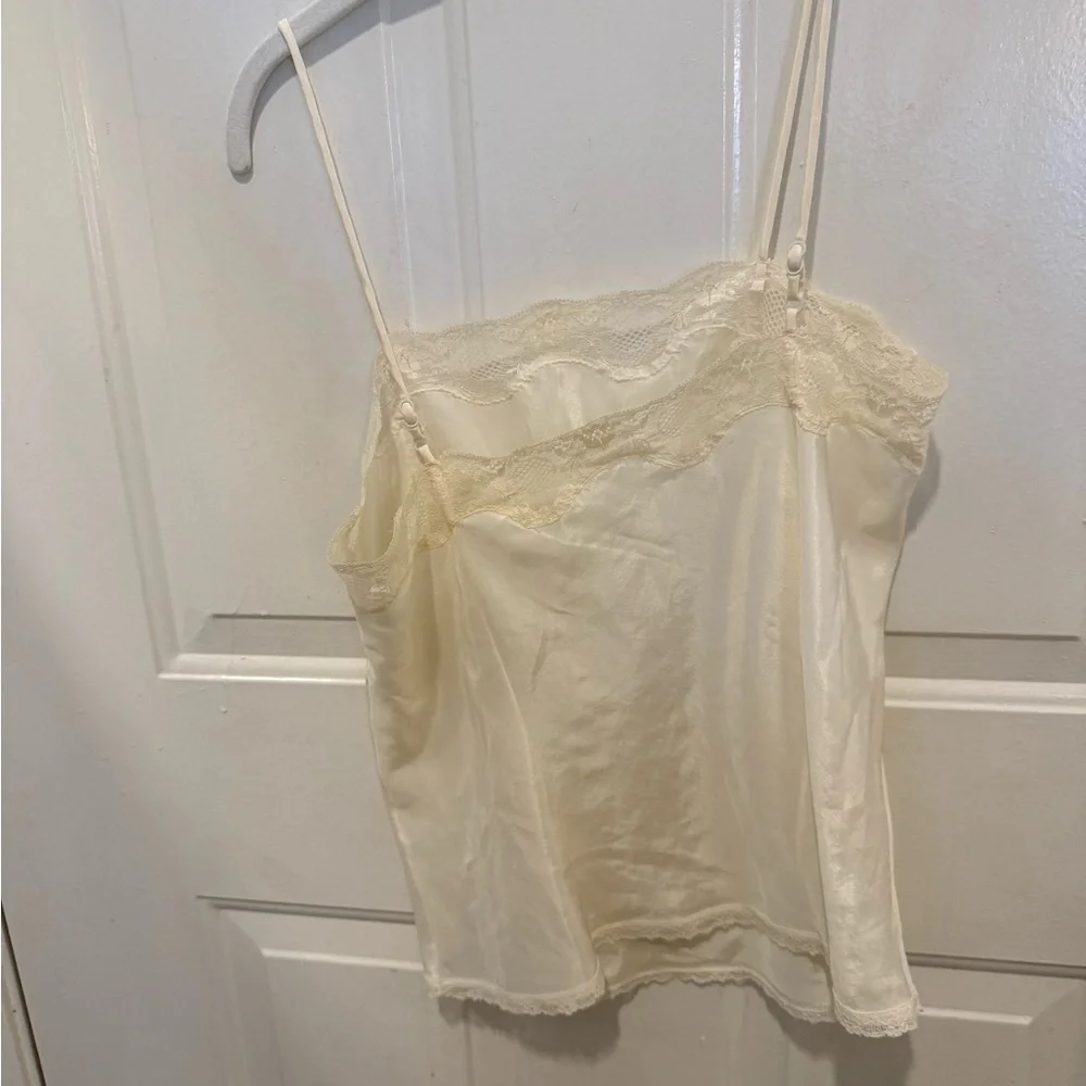 Vintage Warners 80s/90s Simple cream Satin Lingerie Cami Lace Trim - Picture 4 of 5